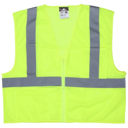 Mcr Safety Hi-Vis Safety Vest L Class 2 , Zipper 2 Pockets CL2MLPL